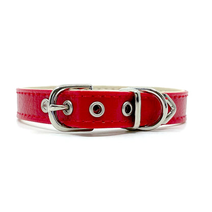 Diamond Hearts Cherry Red Faux Leather Dog Collar