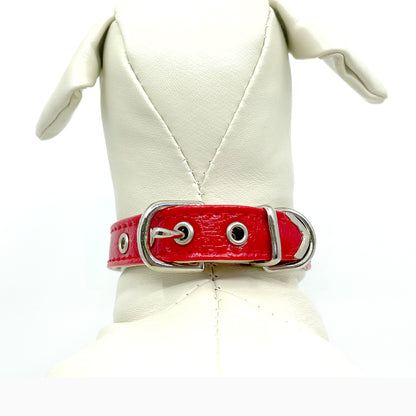 Diamond Hearts Cherry Red Faux Leather Dog Collar