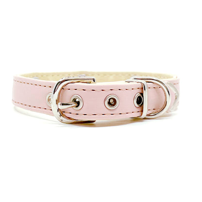 Diamond Hearts Petal Pink Faux Leather Dog Collar