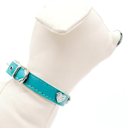 Diamond Hearts Turquoise Faux Leather Dog Collar