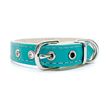 Diamond Hearts Turquoise Faux Leather Dog Collar