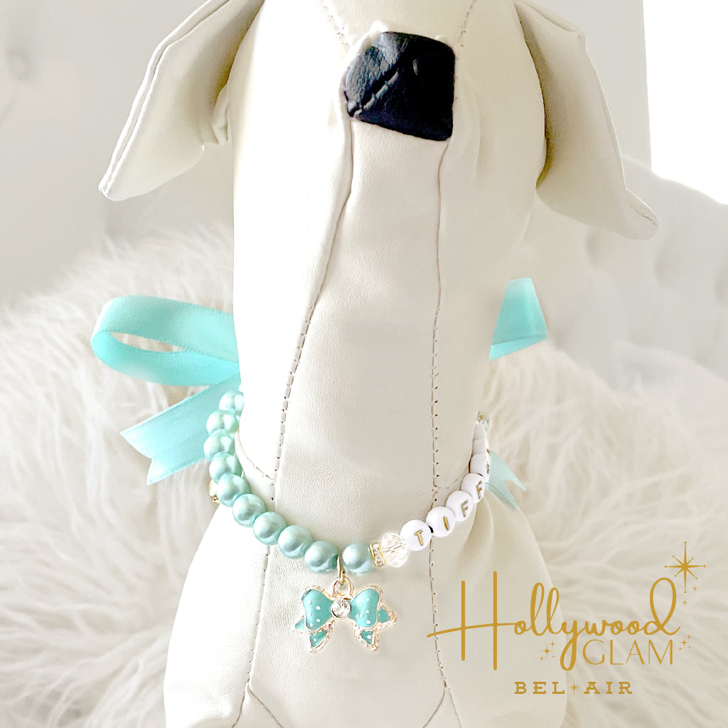 Hollywood Glam Aqua Pearl Pet Necklace - Bel Air