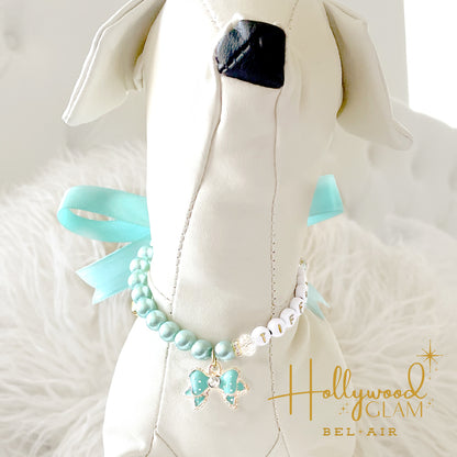 Hollywood Glam Aqua Pearl Pet Necklace - Bel Air