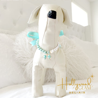 Hollywood Glam Aqua Pearl Pet Necklace - Bel Air