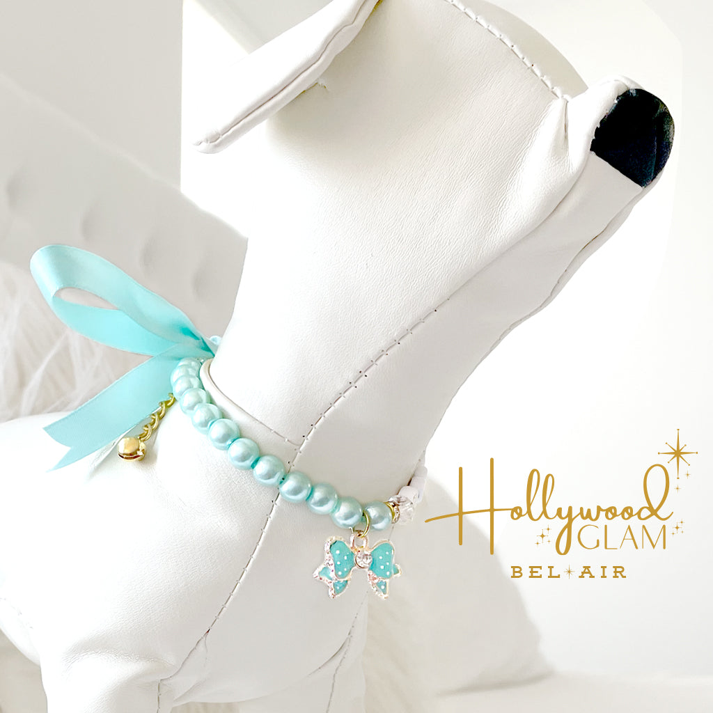 Hollywood Glam Aqua Pearl Pet Necklace - Bel Air
