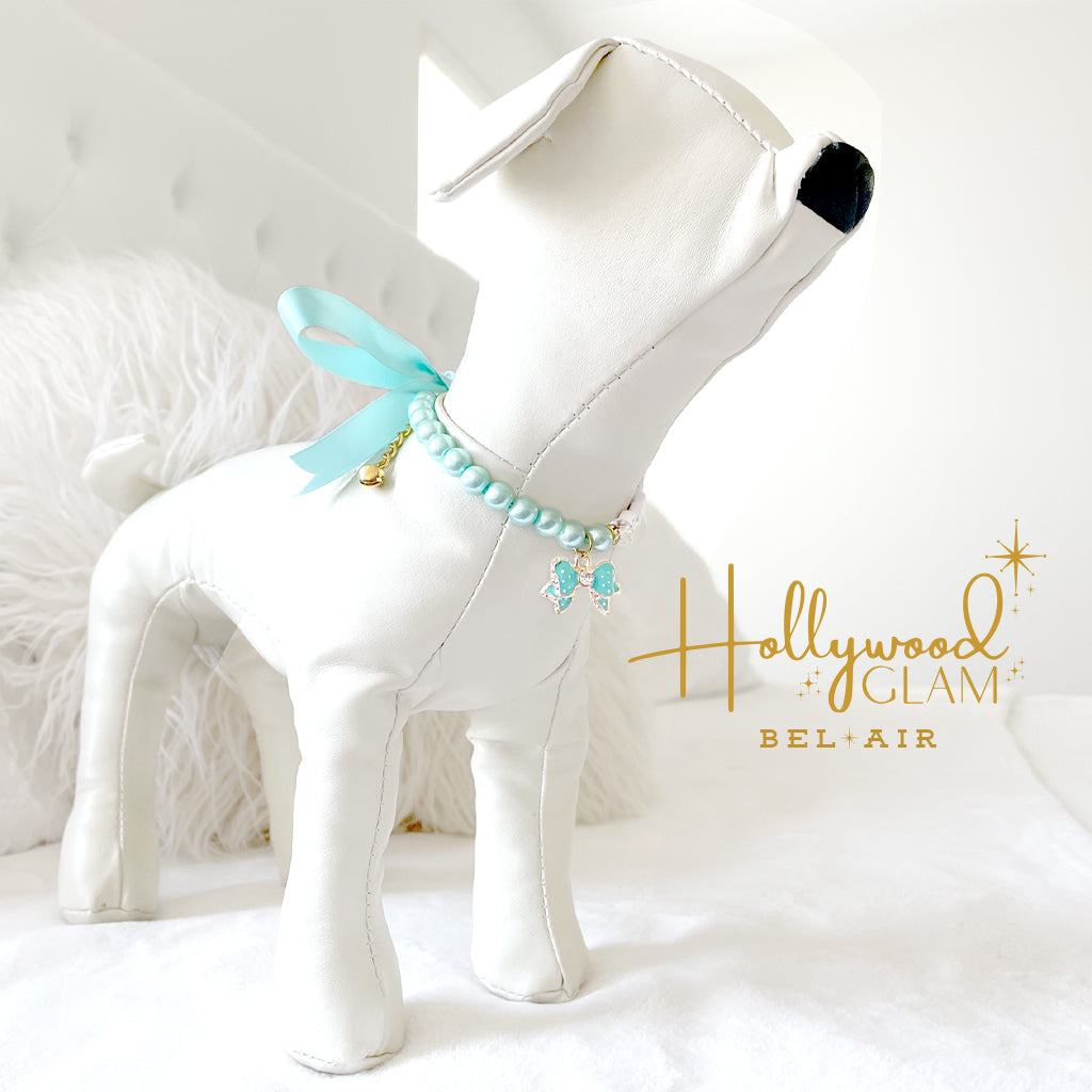 Hollywood Glam Aqua Pearl Pet Necklace - Bel Air
