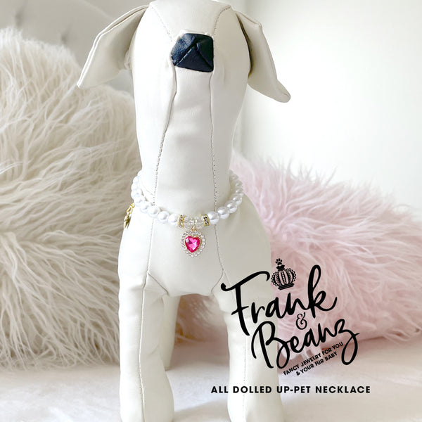 All Dolled Up Pink Heart Pearl Dog Necklace Cat Necklace Luxury Pet Jewelry