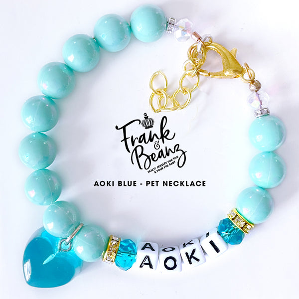 Aoki Blue Personalized Pearl Dog Necklace Luxury Cat Collar