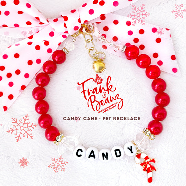 Christmas Dog Collar Necklace Red Pearl Cat Necklace Candy Cane Personalized Fancy Pet Jewelry