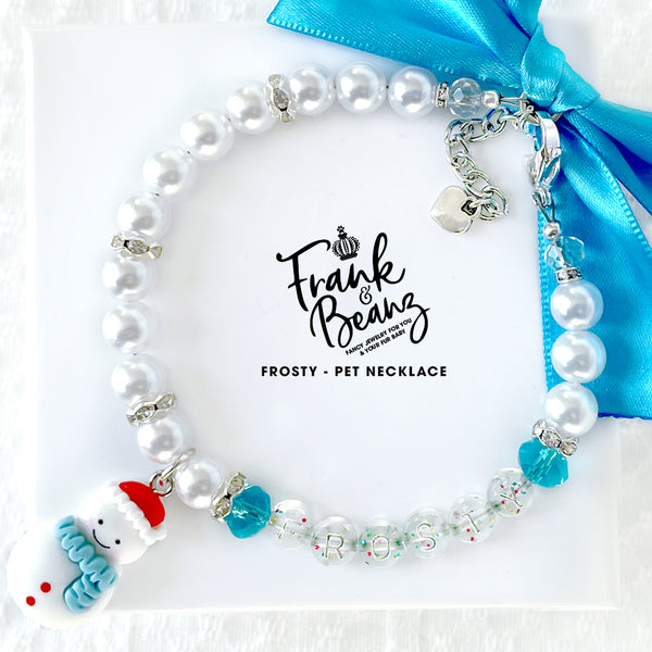 Frosty Winter Pearl Dog Necklace Christmas Cat Necklace Luxury Holiday Pet Jewelry