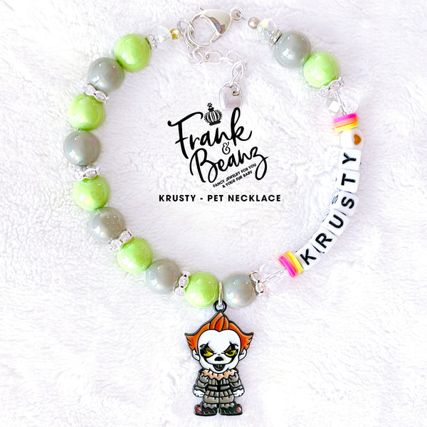Krusty Clown Halloween Personalized Dog Necklace Spooky Pet Jewelry