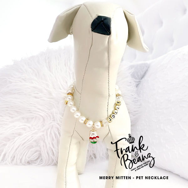 Merry Mitten Christmas Pearl Dog Necklace Cat Necklace Luxury Holiday Pet Jewelry
