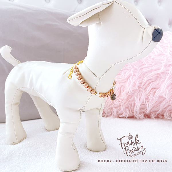 Champagne Pearls Boy Dog Necklace I.D. Collar Pet Necklace Unisex Pet Jewelry