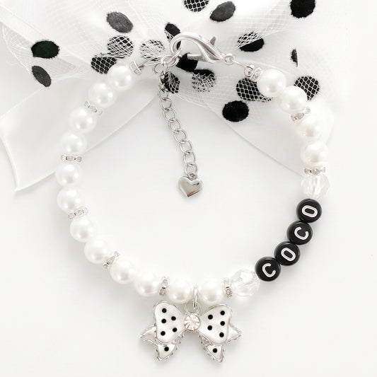 Hollywood Glam Pearl Pet Necklace Polka Dot Bow - Rodeo Drive