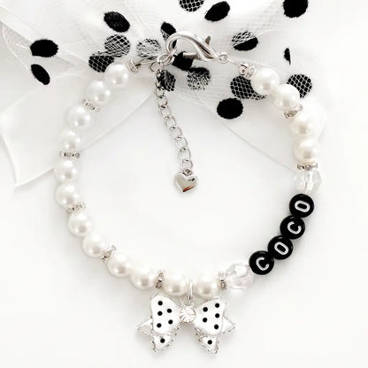 Hollywood Glam Pearl Pet Necklace Polka Dot Bow - Rodeo Drive