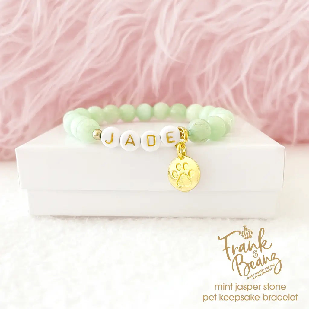 Pet Keepsake Memorial Paw Print Bracelet - Mint Jade