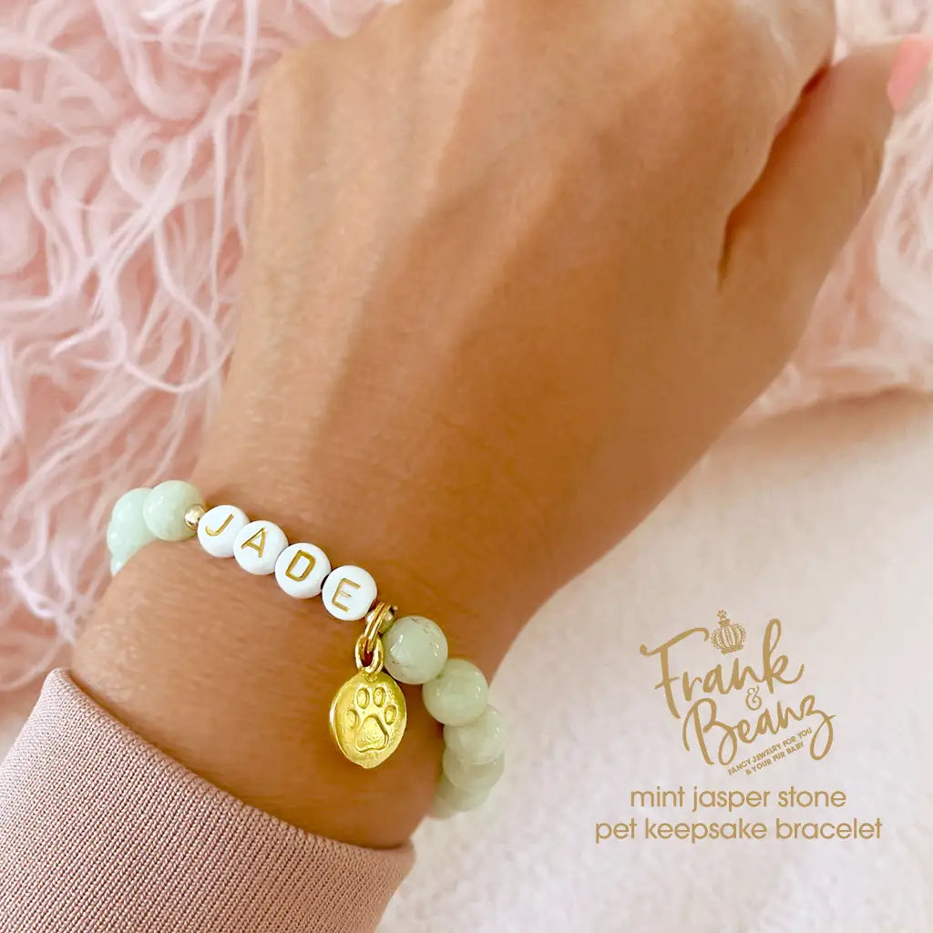 Pet Keepsake Memorial Paw Print Bracelet - Mint Jade