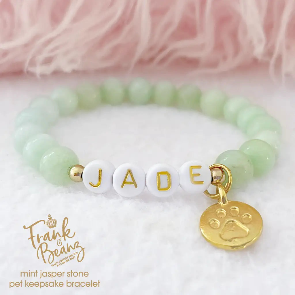 Pet Keepsake Memorial Paw Print Bracelet - Mint Jade