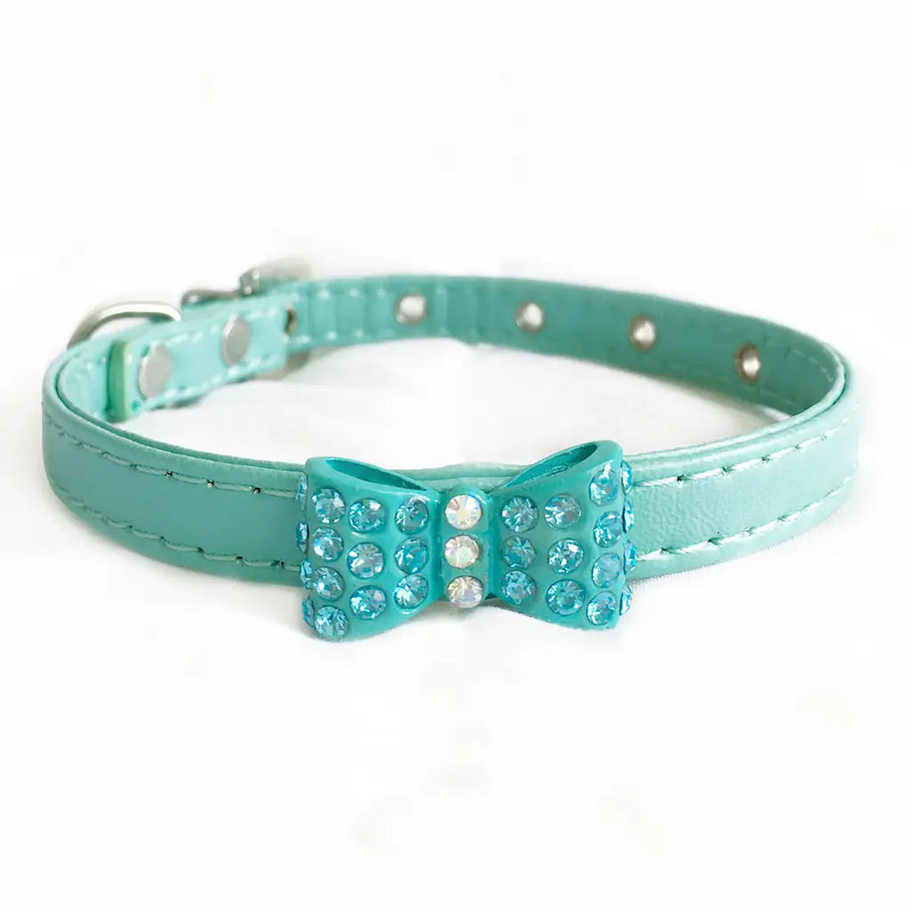 Rhinestone Bowtie Dog Collar- Mint Green