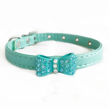 Rhinestone Bowtie Dog Collar- Mint Green