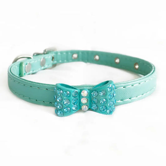 Rhinestone Bowtie Dog Collar- Mint Green