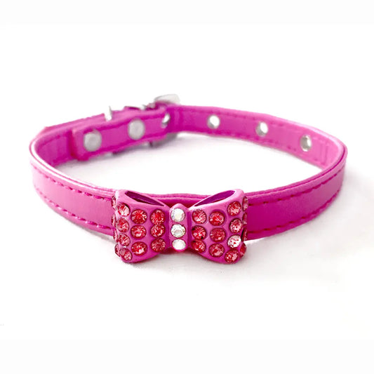 Rhinestone Pink Bowtie Dog Collar- Strawberry Dazzle