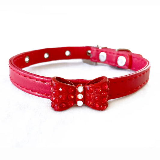 Rhinestone Bowtie Dog Collar - Cherry Razzle