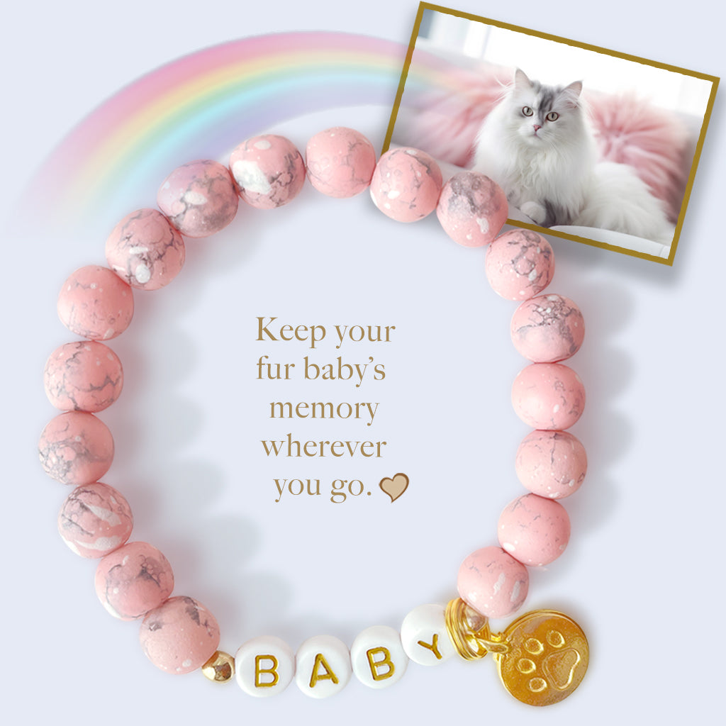 Custom Paw Print Pink Howlite Bracelet – Pet Keepsake or Memorial