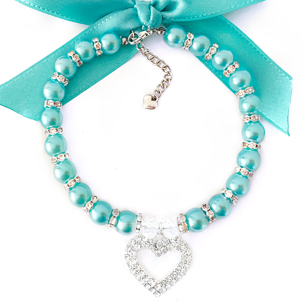 Frank&Beanz.Co— Diamond Crusted Aqua Pearl Pet Necklace