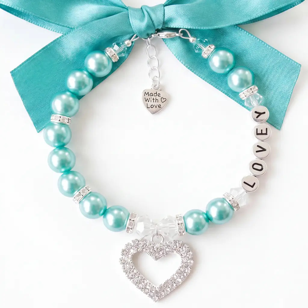 Frank&Beanz.Co— Diamond Crusted Aqua Pearl Pet Necklace