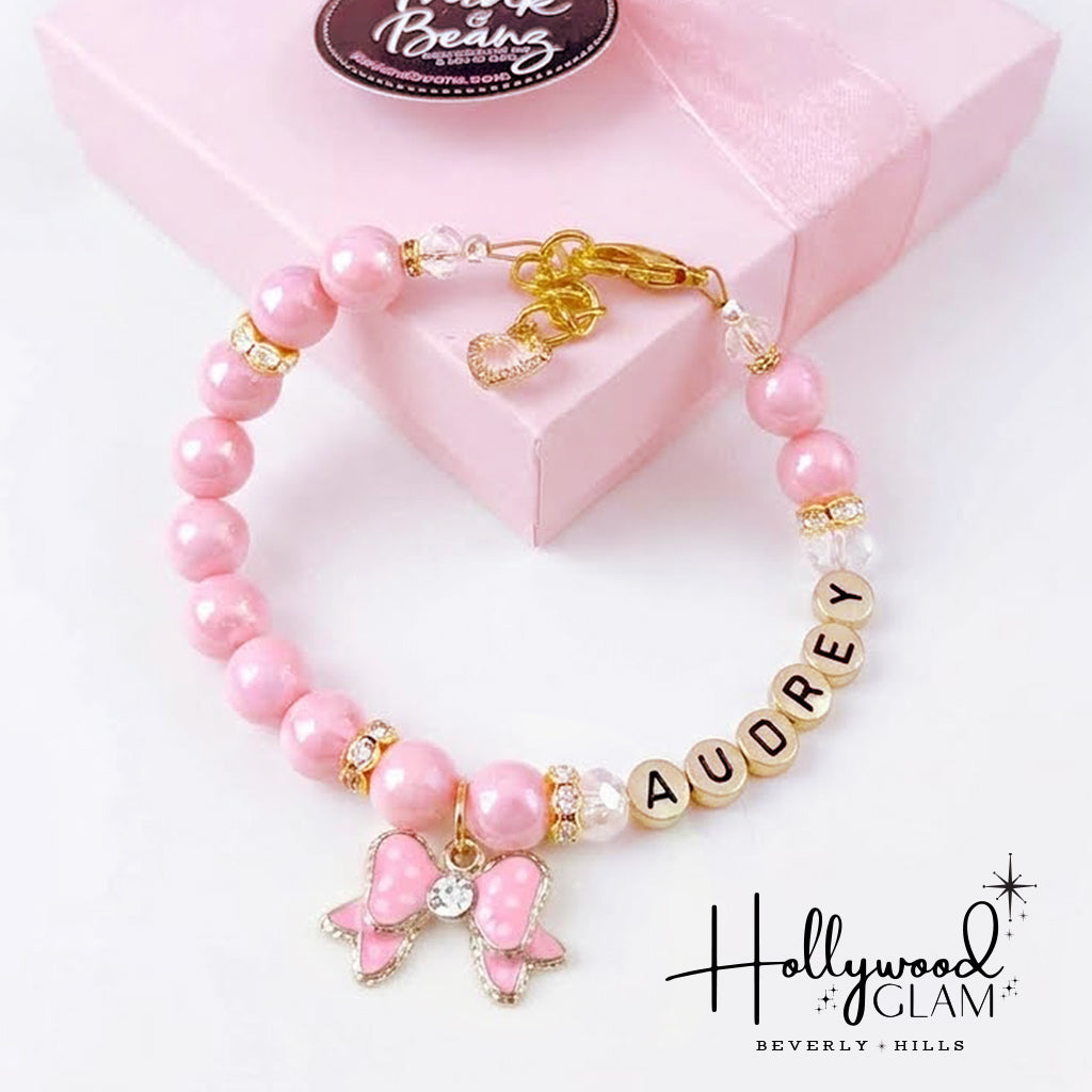 Hollywood Glam Pink Beaded Pet Necklace- Beverly Hills