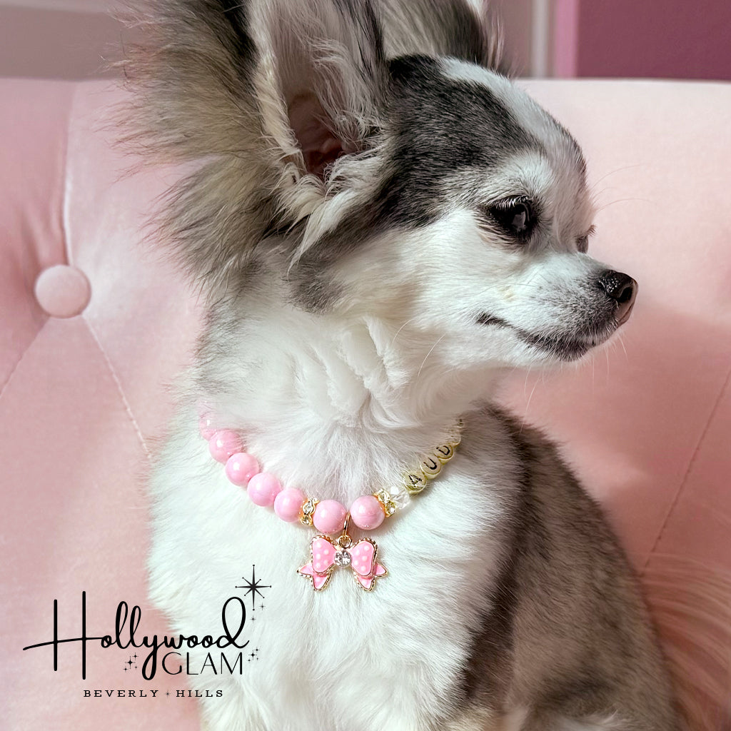 Hollywood Glam Pink Beaded Pet Necklace- Beverly Hills