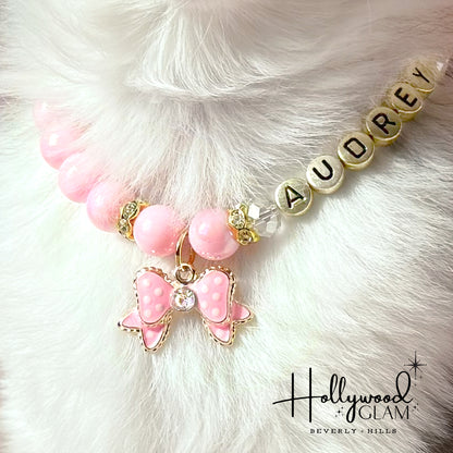 Hollywood Glam Pink Beaded Pet Necklace- Beverly Hills