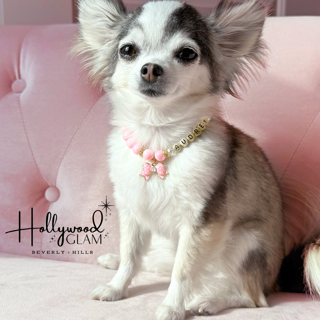 Hollywood Glam Pink Beaded Pet Necklace- Beverly Hills