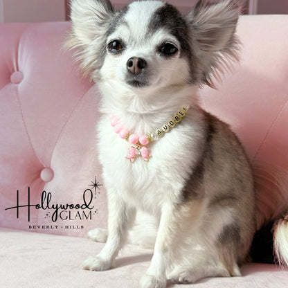 Hollywood Glam Pink Beaded Pet Necklace- Beverly Hills