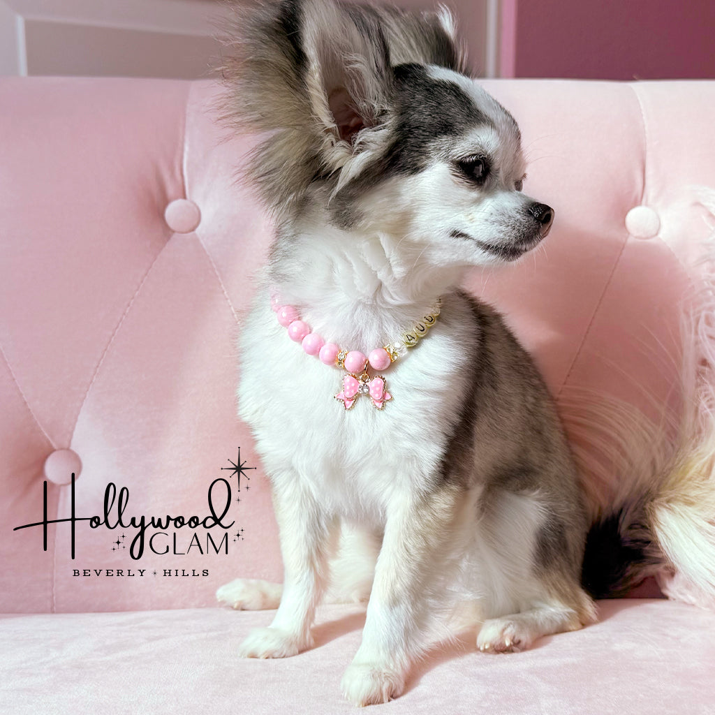 Hollywood Glam Pink Beaded Pet Necklace- Beverly Hills