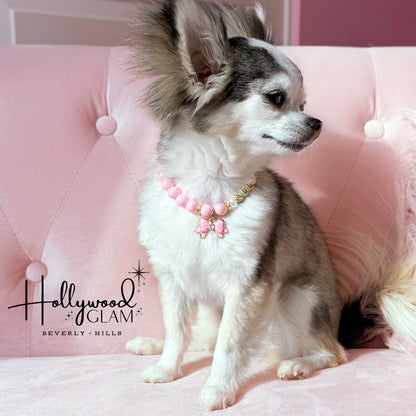 Hollywood Glam Pink Beaded Pet Necklace- Beverly Hills