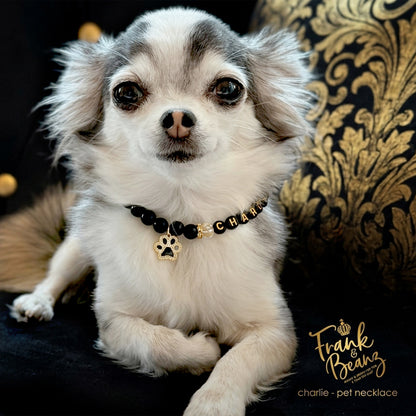 Black Beaded 18k Gold Paw Print Dog & Cat Necklace