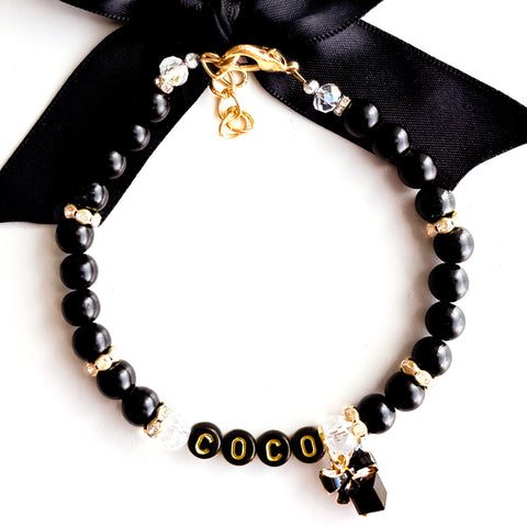 Black Crystal Bow Pet Necklace for Cats & Dogs