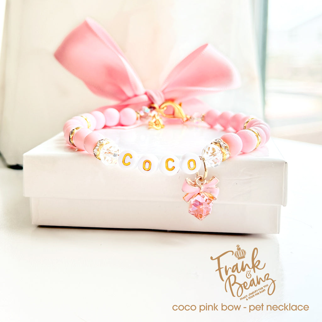 Pink Crystal Bow Pearl Pet Necklace for Cats & Dogs