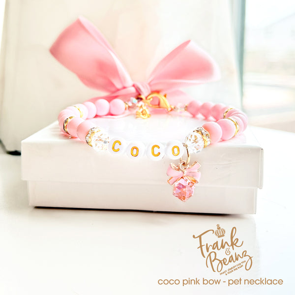 Pink Crystal Bow Pearl Pet Necklace for Cats & Dogs