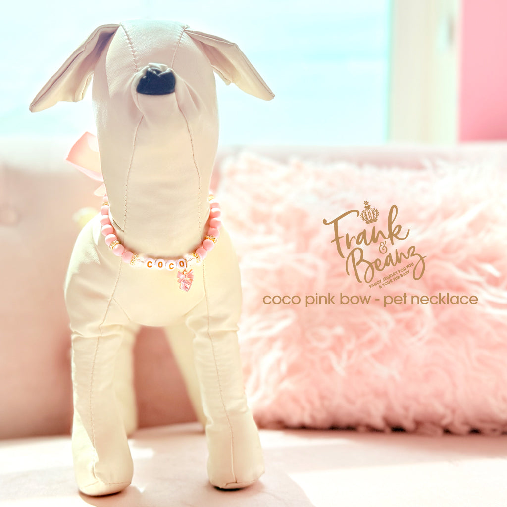 Pink Crystal Bow Pearl Pet Necklace for Cats & Dogs