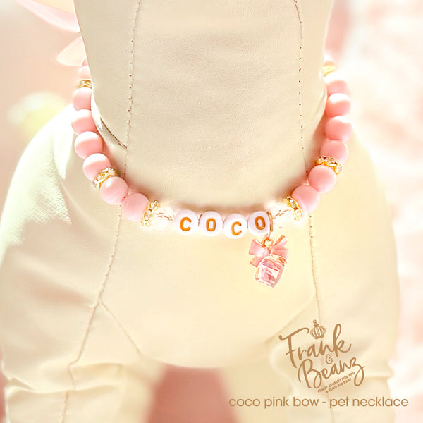 Pink Crystal Bow Pearl Pet Necklace for Cats & Dogs