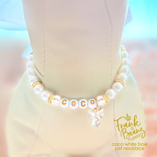 White Crystal Bow Pearl Pet Necklace for Cats & Dogs