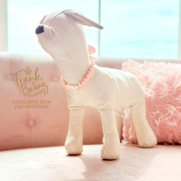 Pink Crystal Bow Pearl Pet Necklace for Cats & Dogs