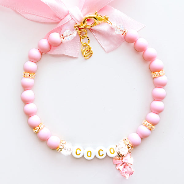 Pink Crystal Bow Pearl Pet Necklace for Cats & Dogs