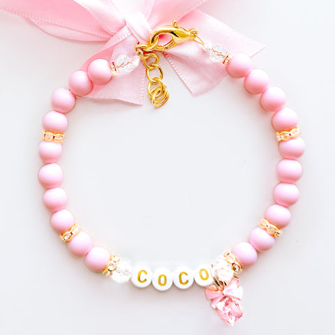 Pink Crystal Bow Pearl Pet Necklace for Cats & Dogs