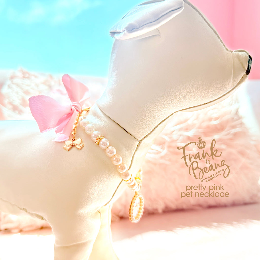 Pretty Pink Bow Pet Necklace - Personalized Pet Jewelry