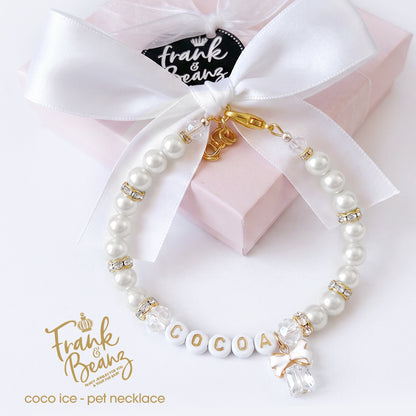 White Bow Personalized Pearl Dog & Cat Necklace
