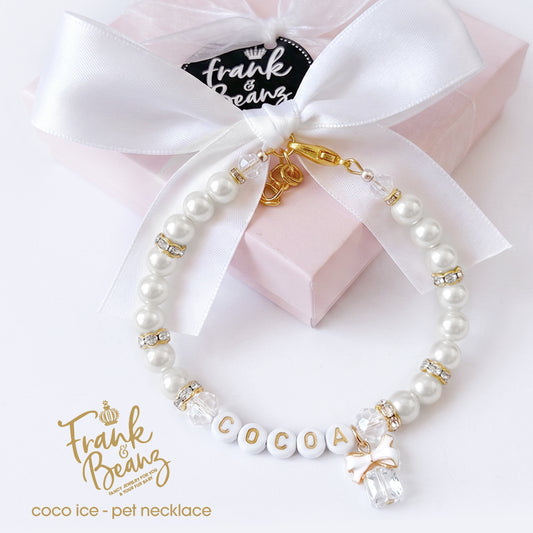White Bow Personalized Pearl Dog & Cat Necklace